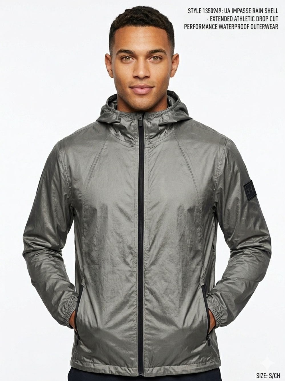 Under Armour UA Impasse Waterproof Rain Shell Jacket Men’s Small Grey 1350949